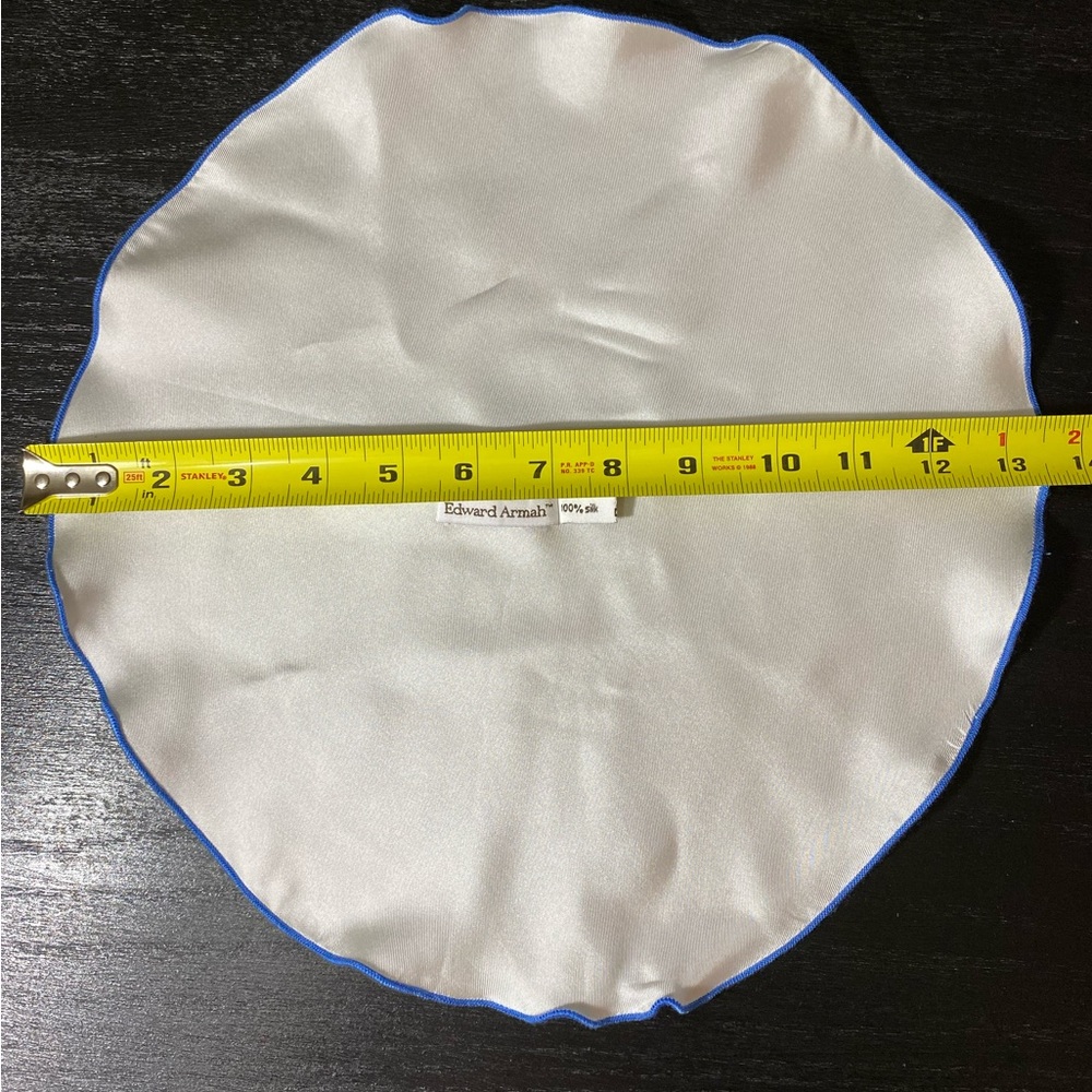 Edward Armah Contrast-Border Silk Pocket Circle, Blue/White 13”